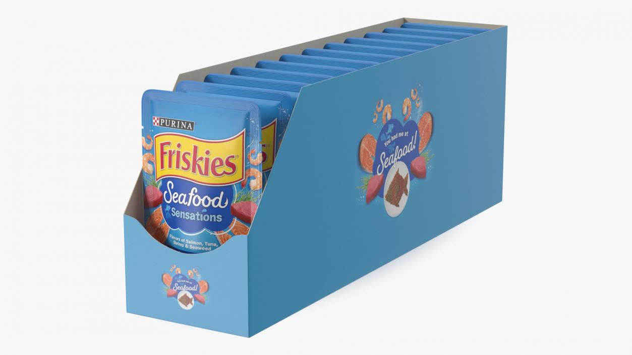 Box of Friskies Cat Food Pouches 3D