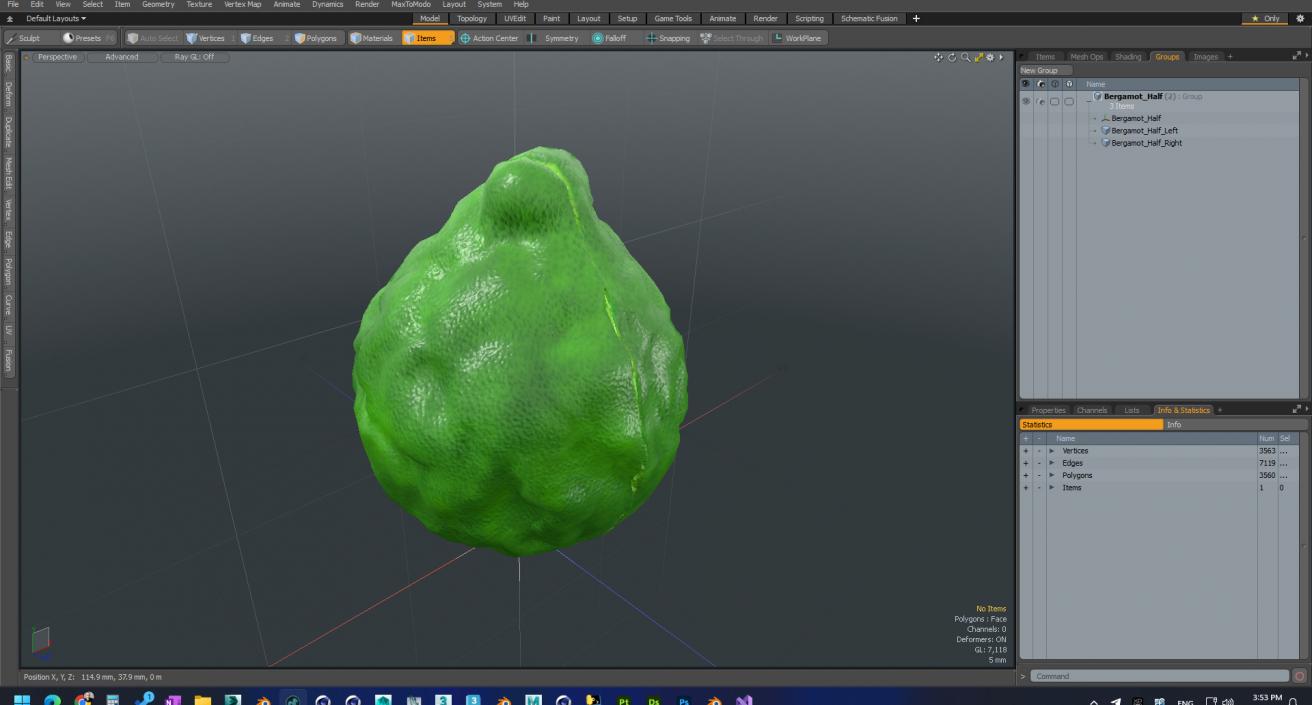 3D Bergamot Half model