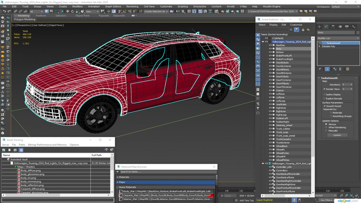 Volkswagen Touareg 2024 Red Lights On Rigged 3D model