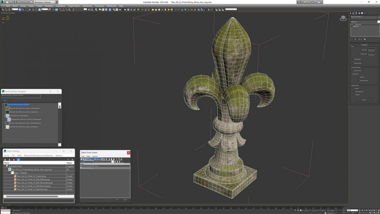 3D Fleur De Lis Finial Mossy Stone for 3D Print 2