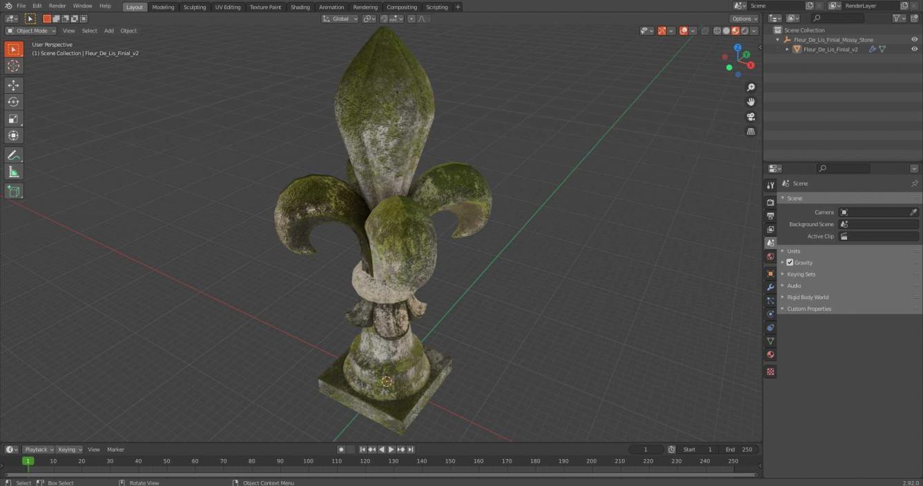 3D Fleur De Lis Finial Mossy Stone for 3D Print 2