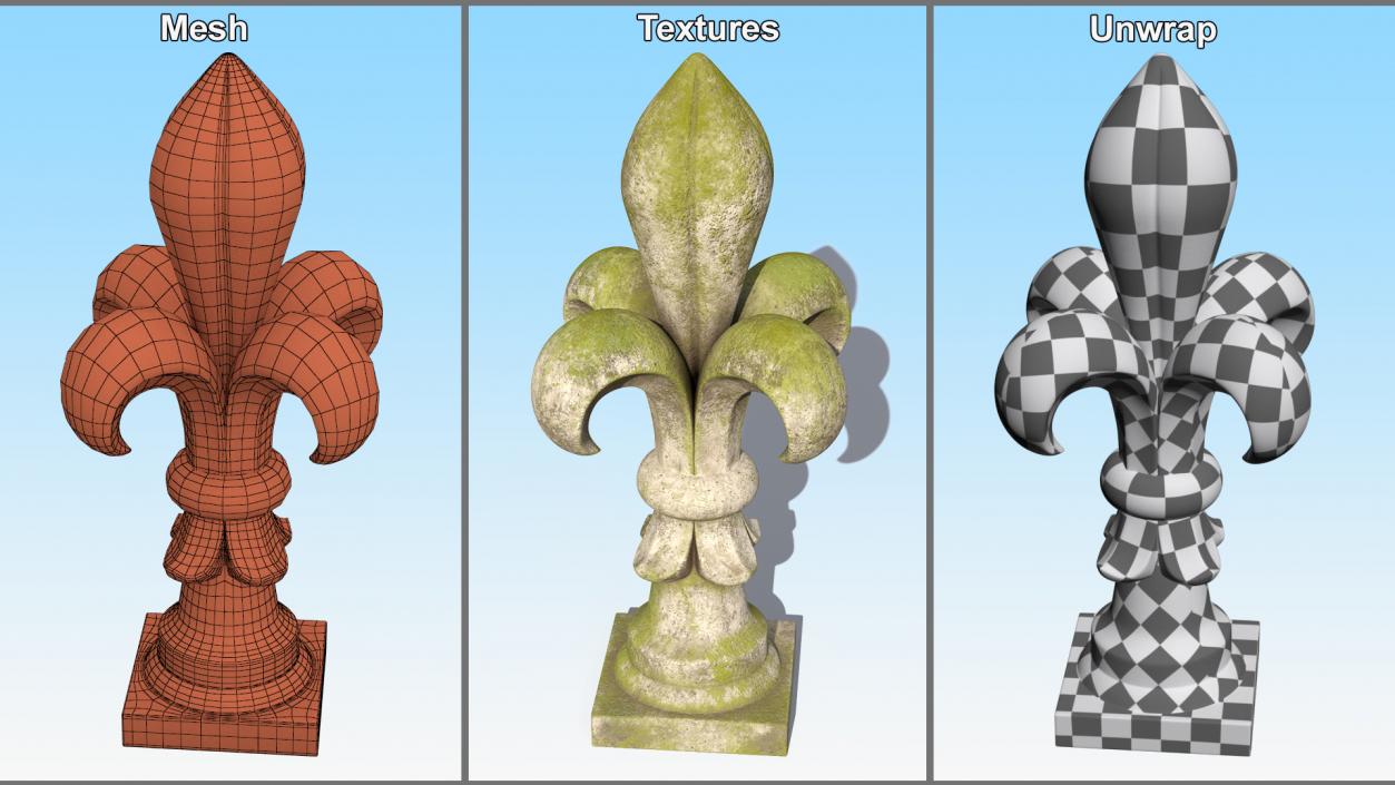 3D Fleur De Lis Finial Mossy Stone for 3D Print 2