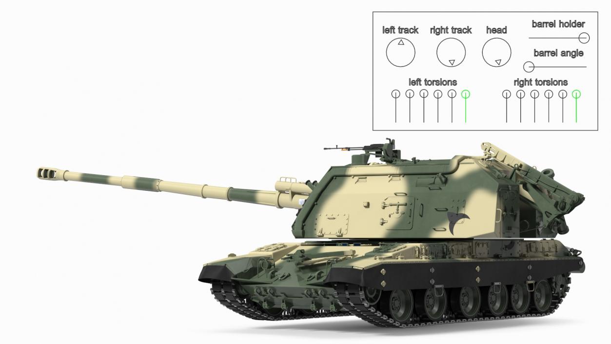 3D 2S19 Msta Green Camouflage Rigged model