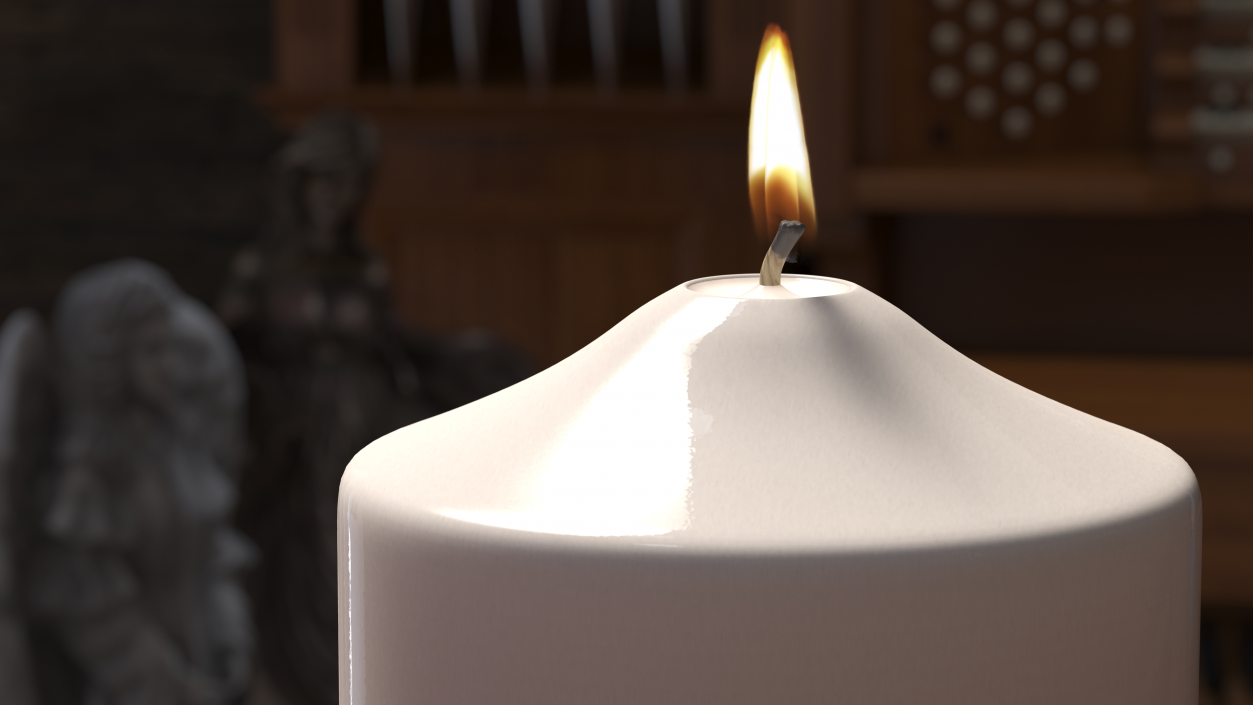 Lit Dome Top Pillar Candle White 3D