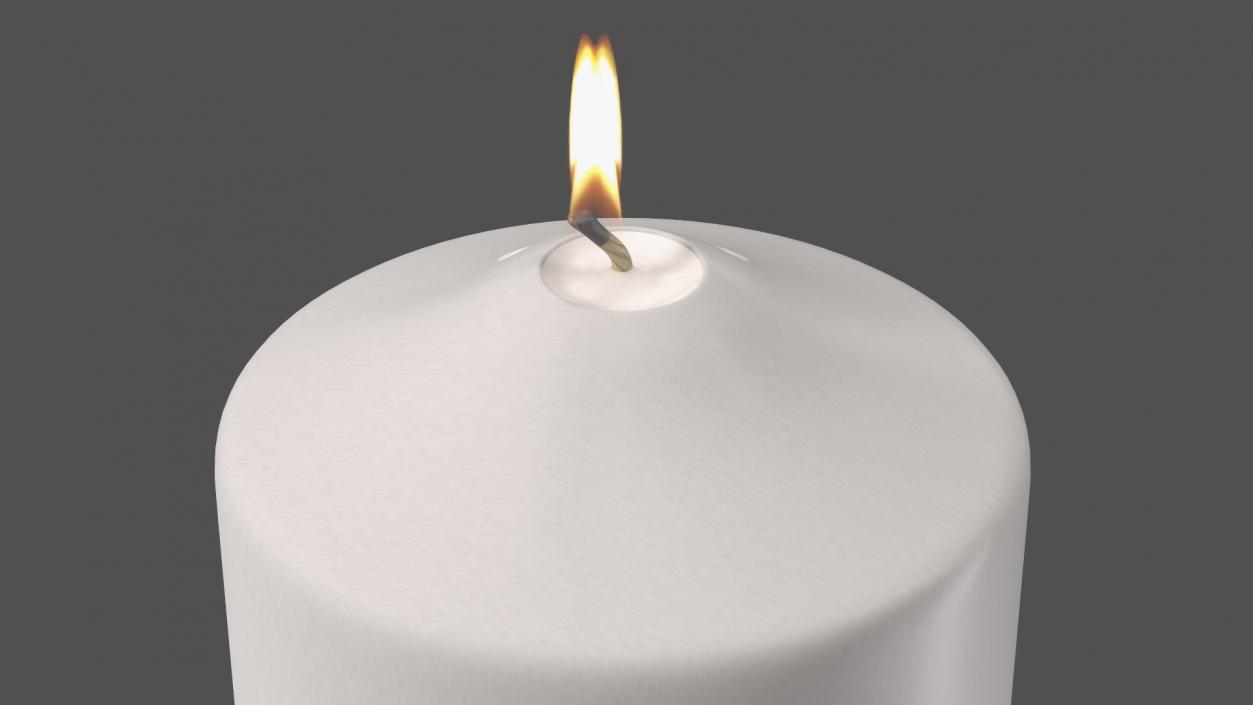 Lit Dome Top Pillar Candle White 3D