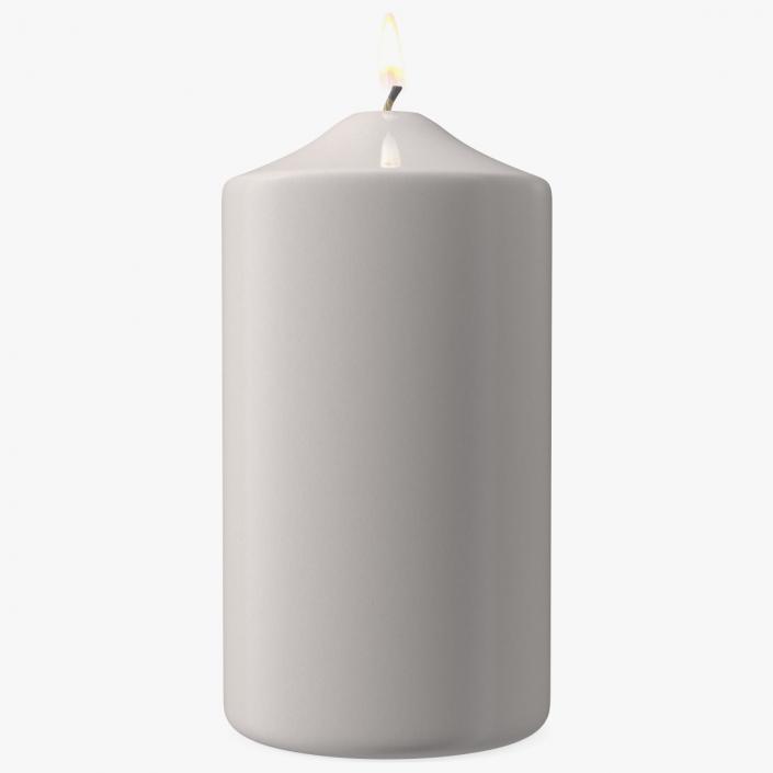 Lit Dome Top Pillar Candle White 3D