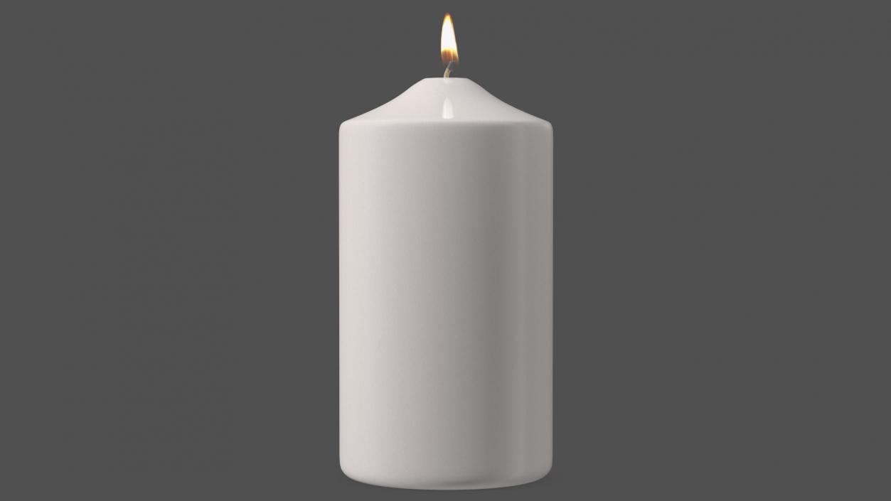 Lit Dome Top Pillar Candle White 3D