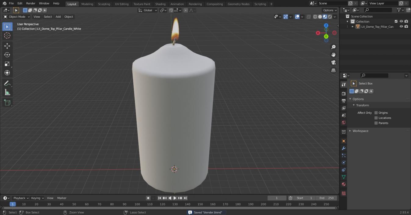 Lit Dome Top Pillar Candle White 3D