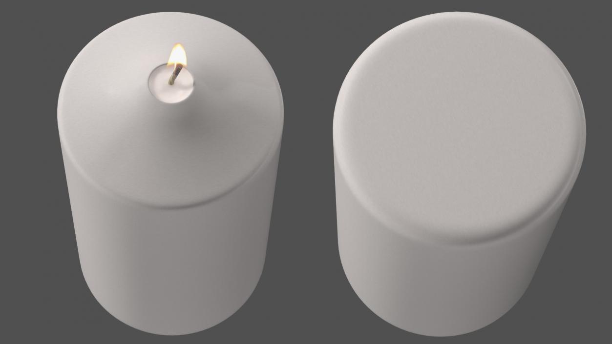 Lit Dome Top Pillar Candle White 3D