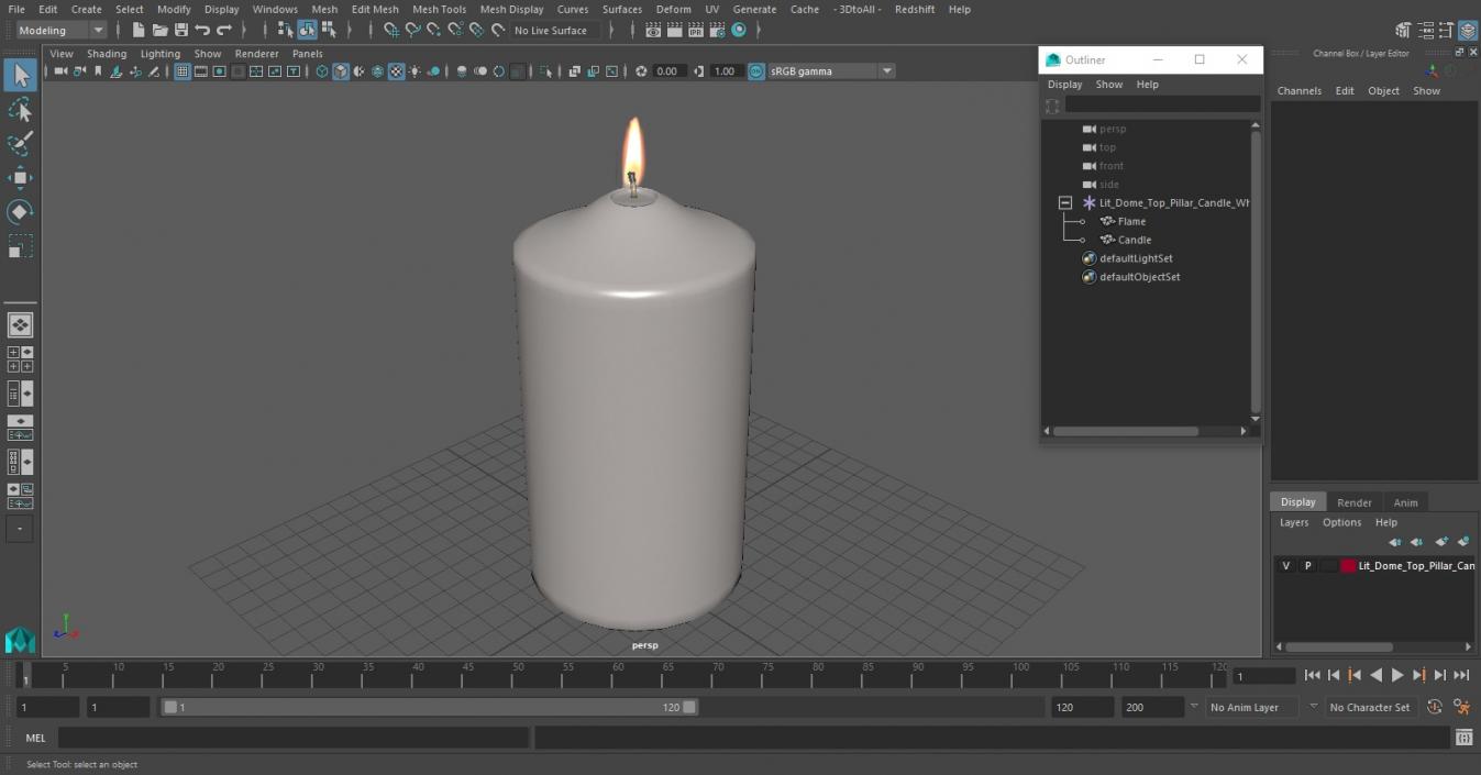 Lit Dome Top Pillar Candle White 3D