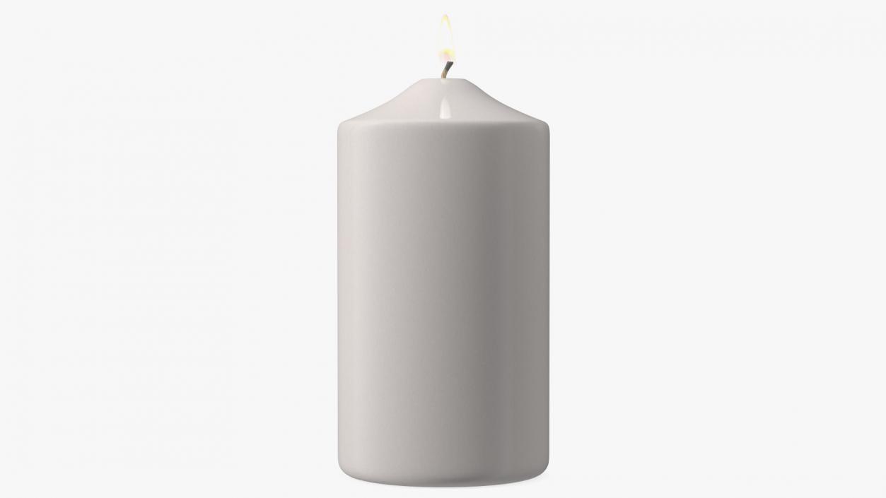 Lit Dome Top Pillar Candle White 3D