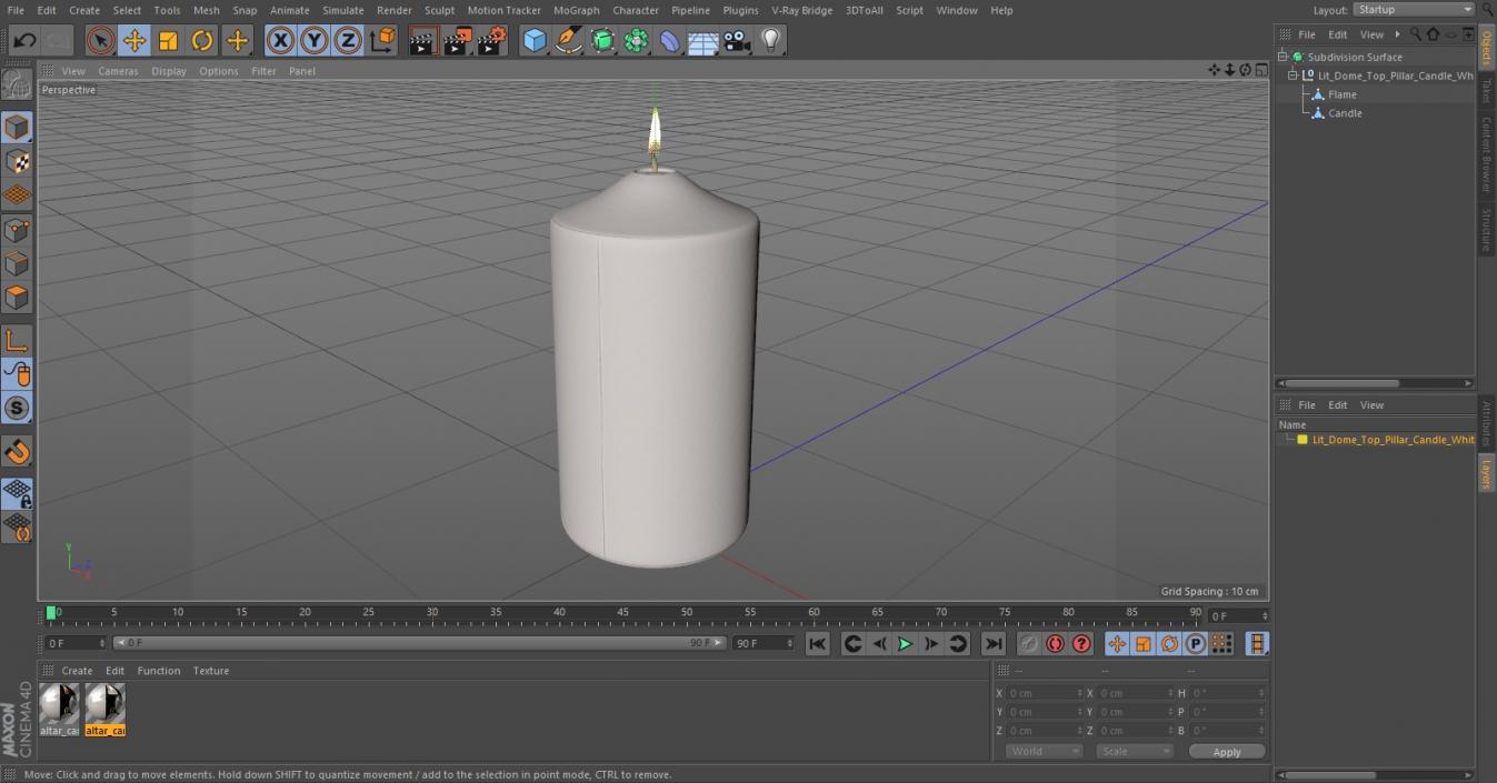 Lit Dome Top Pillar Candle White 3D