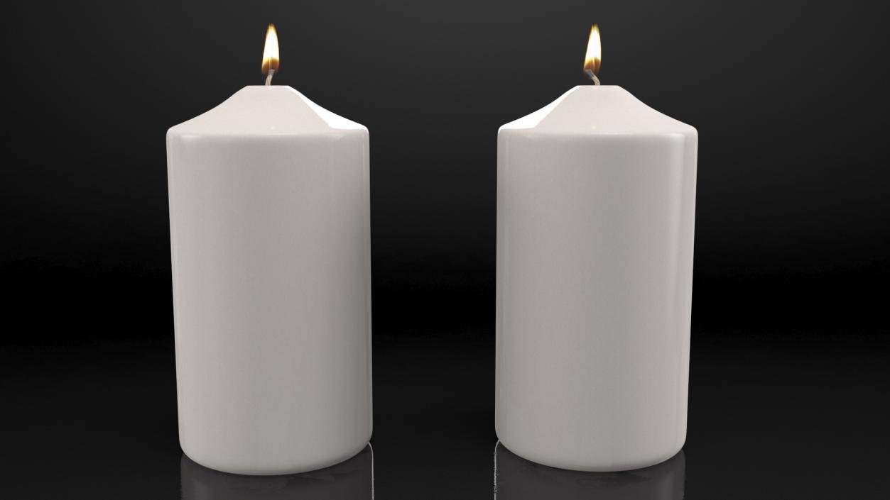 Lit Dome Top Pillar Candle White 3D