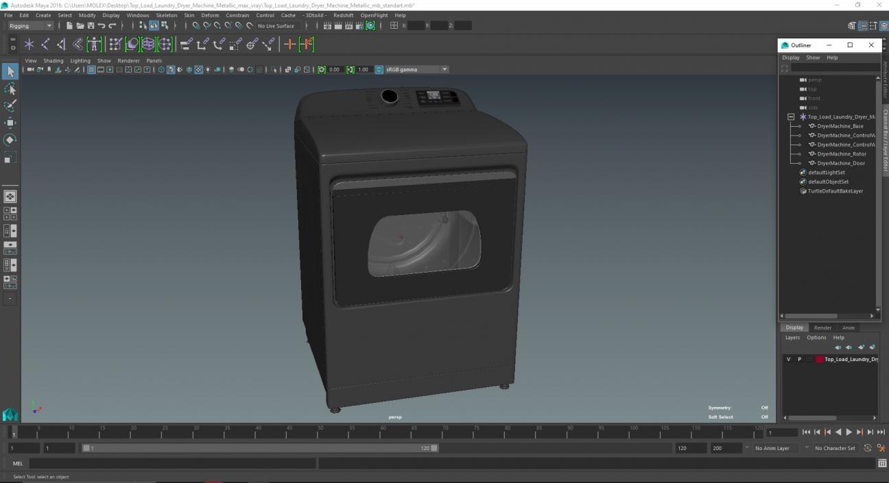 Top Load Laundry Dryer Machine Metallic 3D model