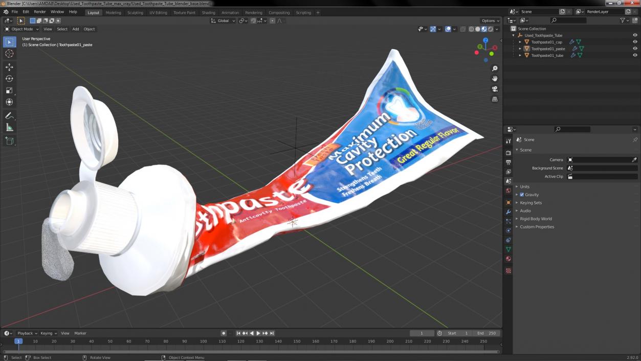 3D model Used Toothpaste Tube