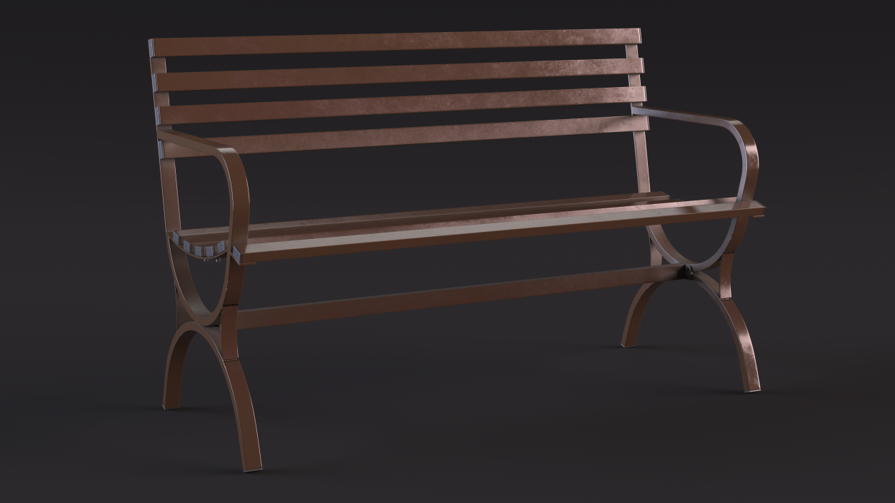 Long Metal Bench Brown 3D