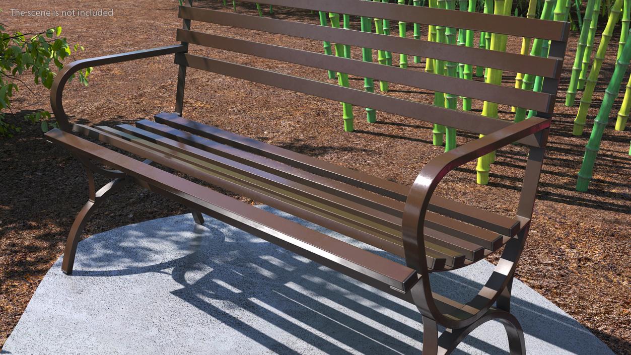 Long Metal Bench Brown 3D