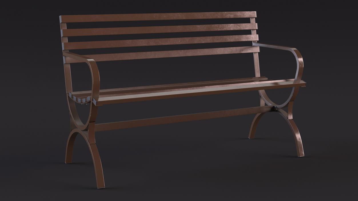 Long Metal Bench Brown 3D