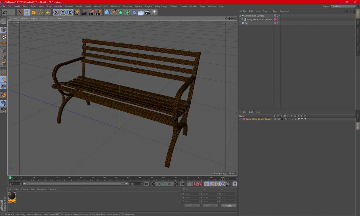 Long Metal Bench Brown 3D