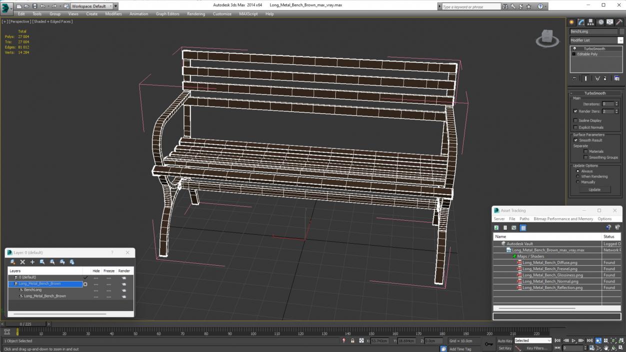 Long Metal Bench Brown 3D