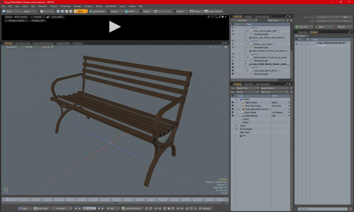 Long Metal Bench Brown 3D