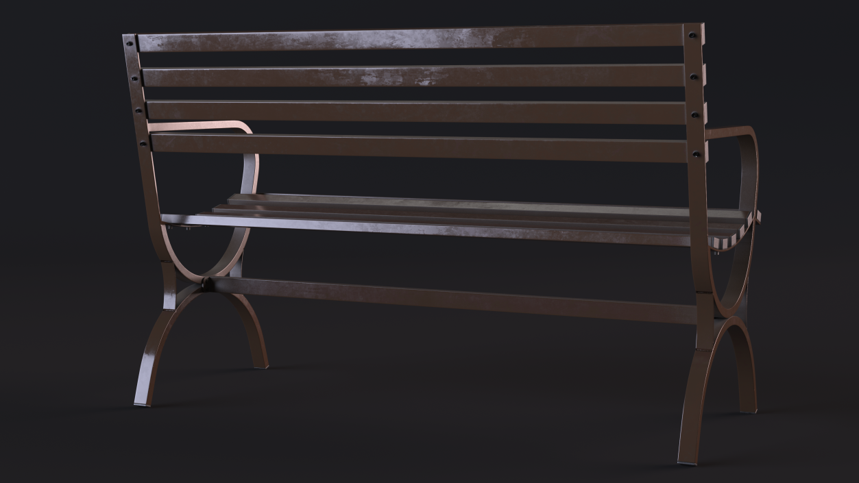 Long Metal Bench Brown 3D