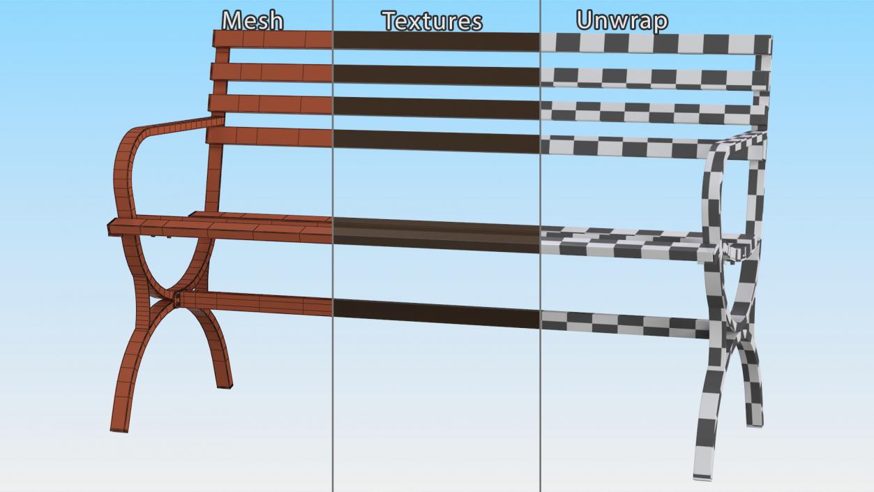 Long Metal Bench Brown 3D