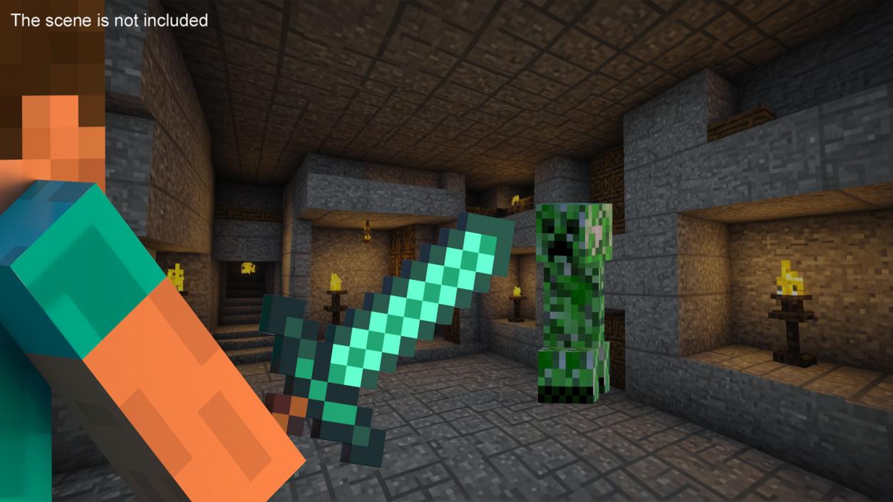 3D Pixelated Minecraft Diamond Sword model