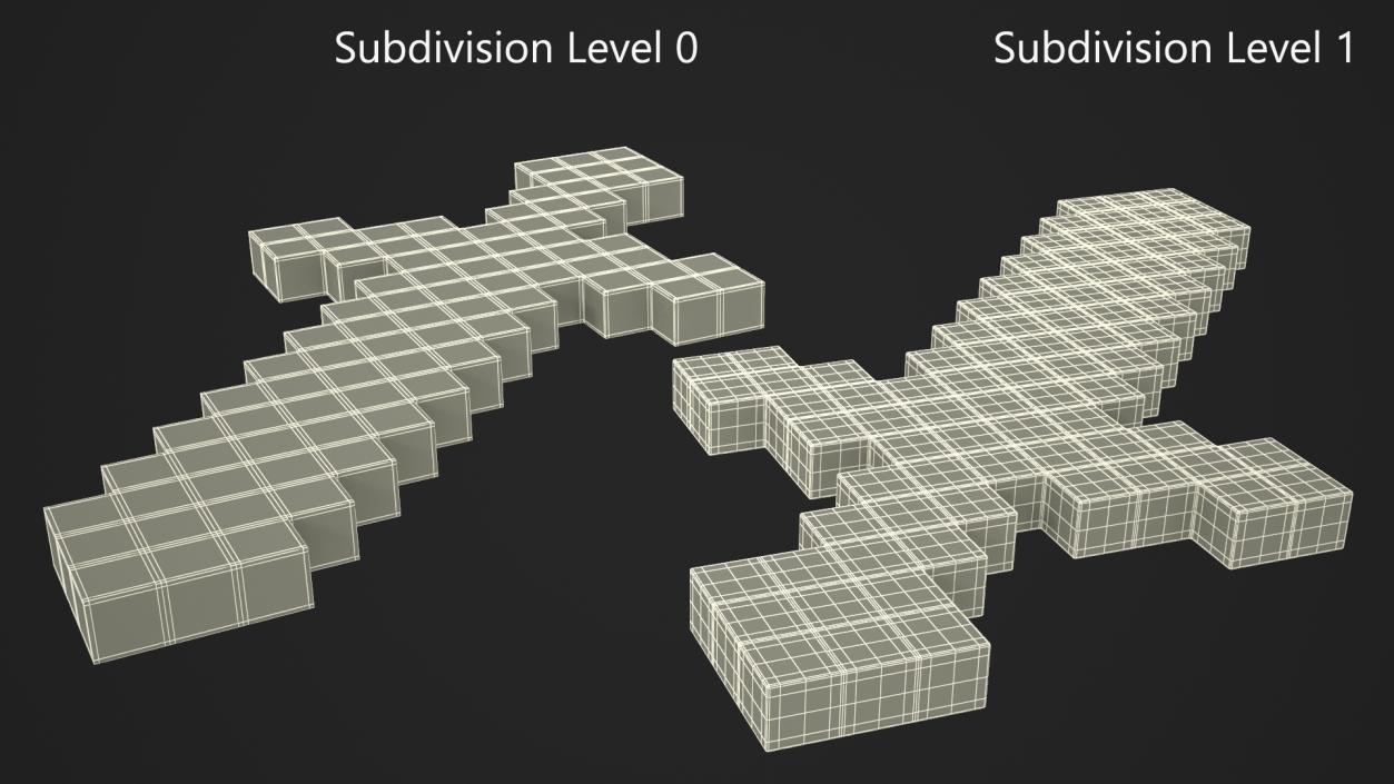 3D Pixelated Minecraft Diamond Sword model