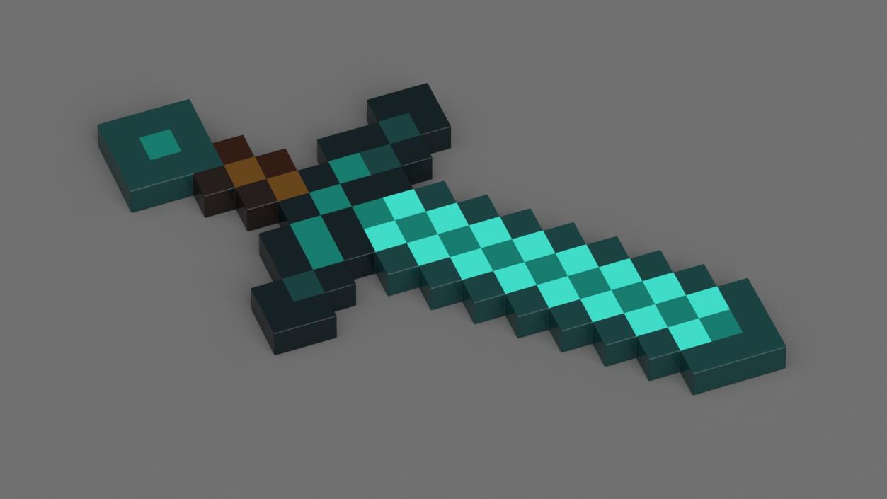 3D Pixelated Minecraft Diamond Sword model