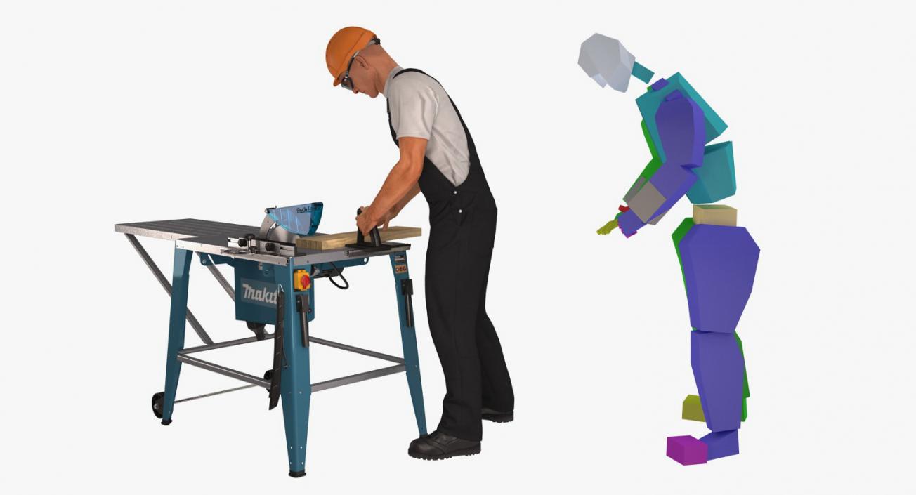 Workman with Circular Saw Makita Rigged 3D model