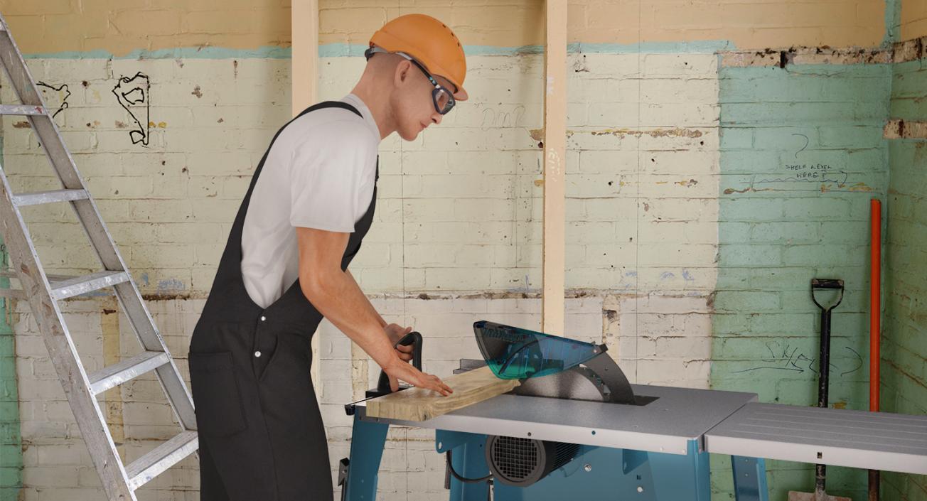 Workman with Circular Saw Makita Rigged 3D model