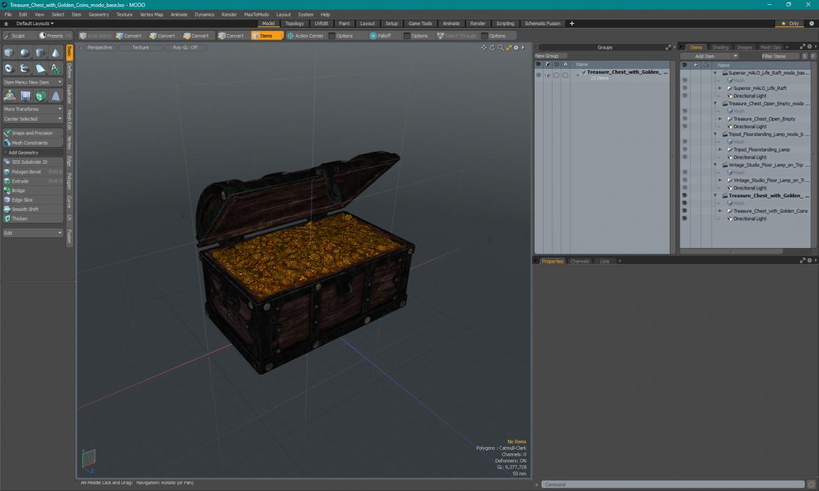 Treasure Chest with Golden Coins 3D