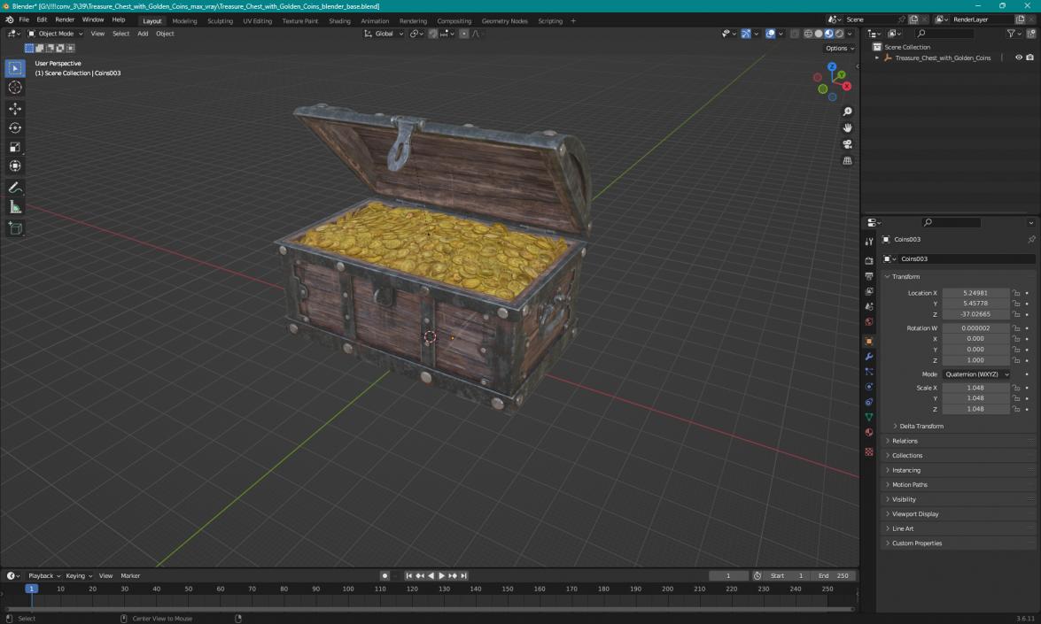 Treasure Chest with Golden Coins 3D