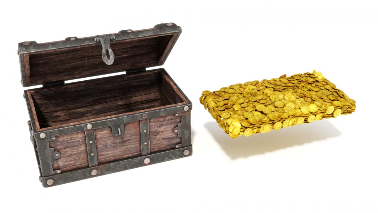 Treasure Chest with Golden Coins 3D