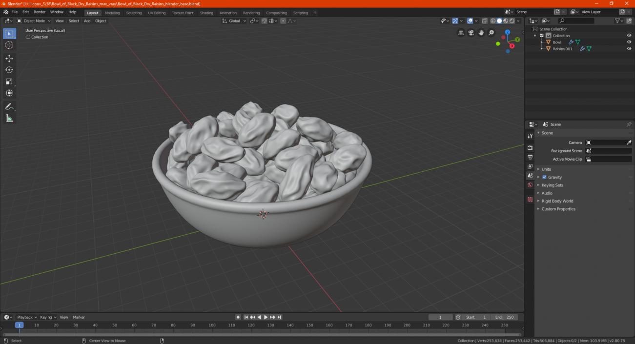 3D model Bowl of Black Dry Raisins