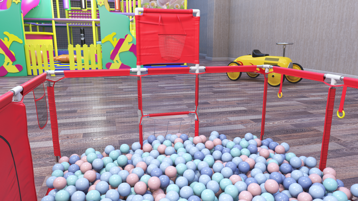 3D model Red Baby Playpen with Plastic Balls