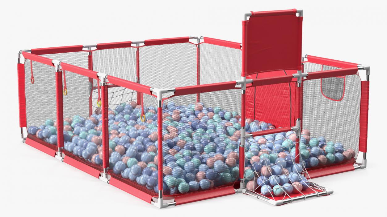 3D model Red Baby Playpen with Plastic Balls