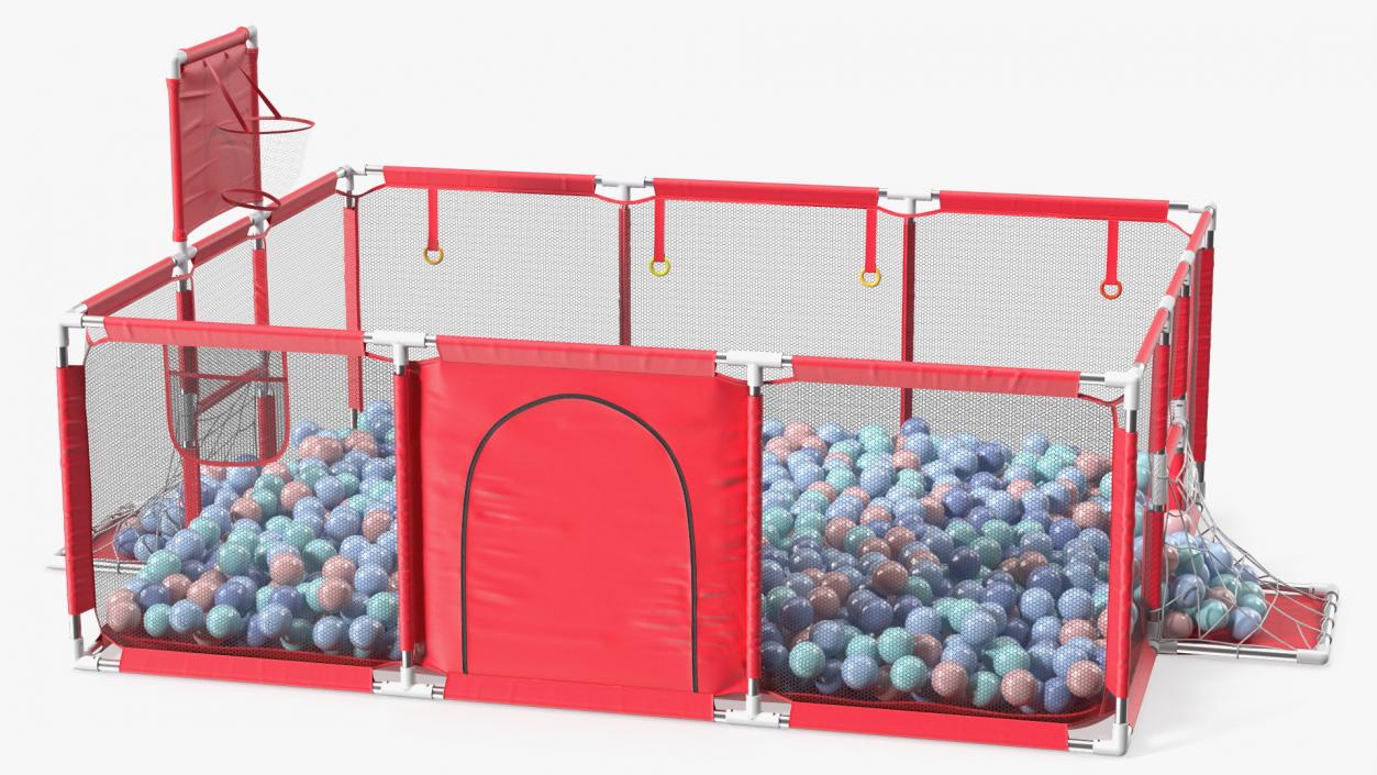 3D model Red Baby Playpen with Plastic Balls