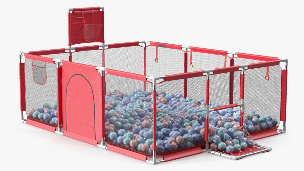 3D model Red Baby Playpen with Plastic Balls