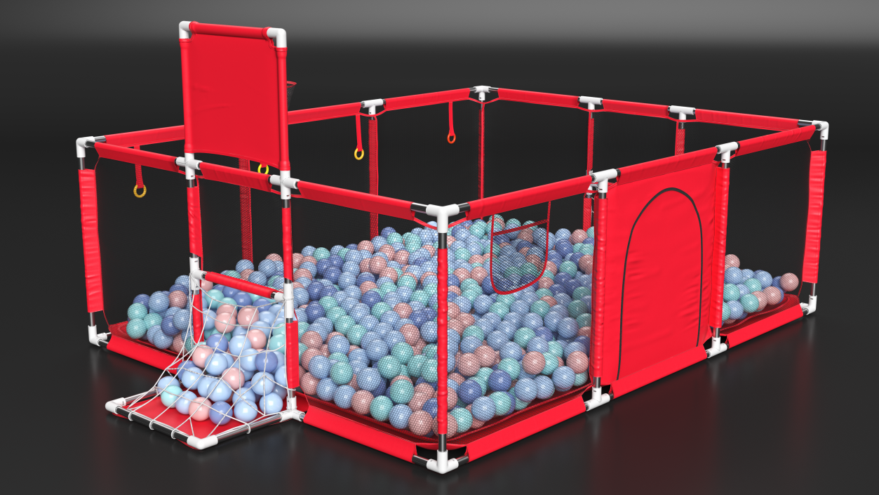 3D model Red Baby Playpen with Plastic Balls