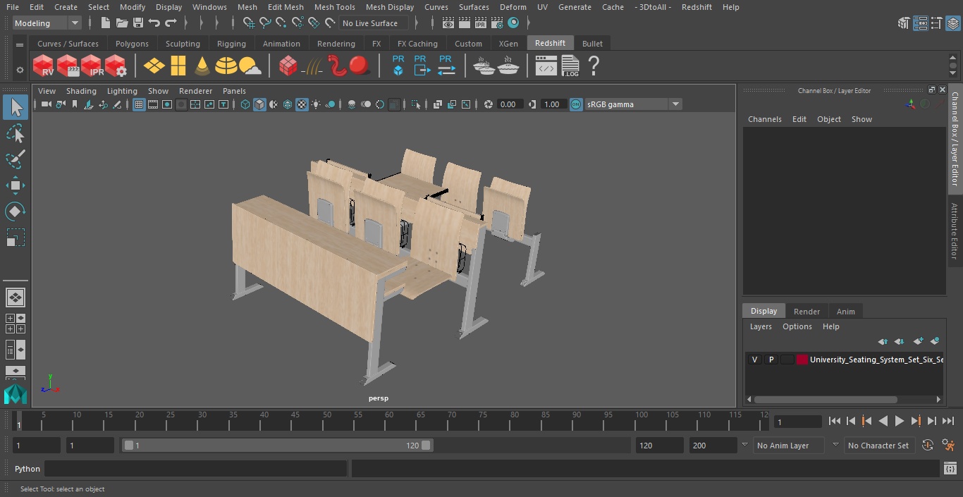 University Seating System Set Six Seats 3D model