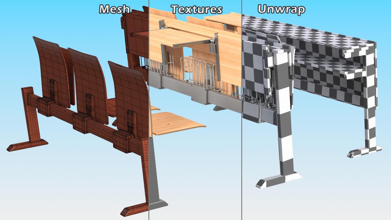 University Seating System Set Six Seats 3D model