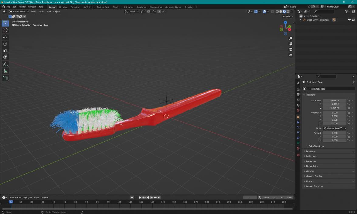 3D Used Dirty Toothbrush