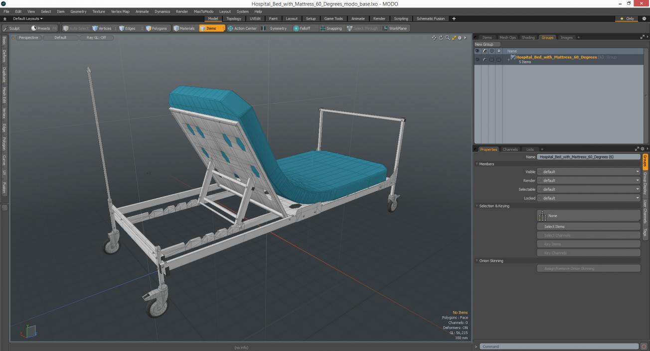 Hospital Bed with Mattress 60 Degrees 3D