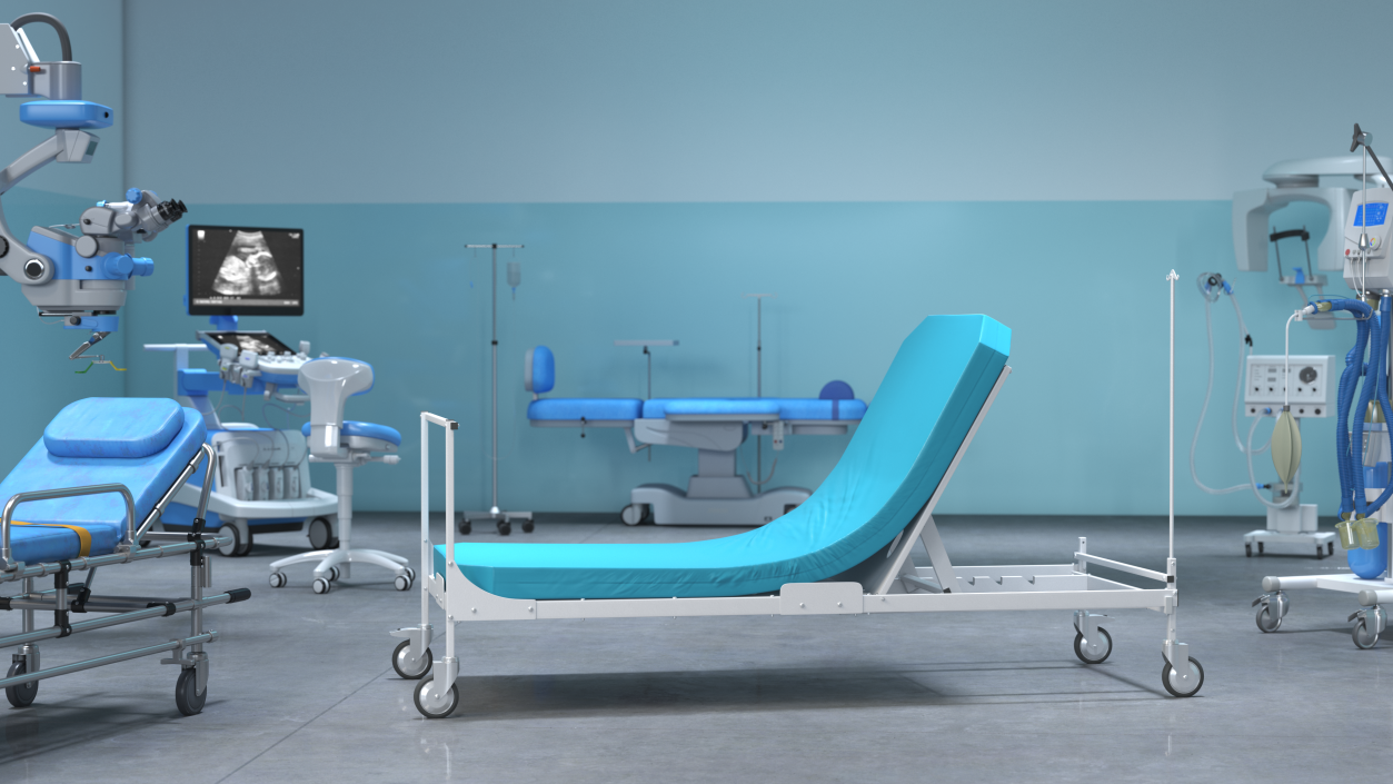 Hospital Bed with Mattress 60 Degrees 3D