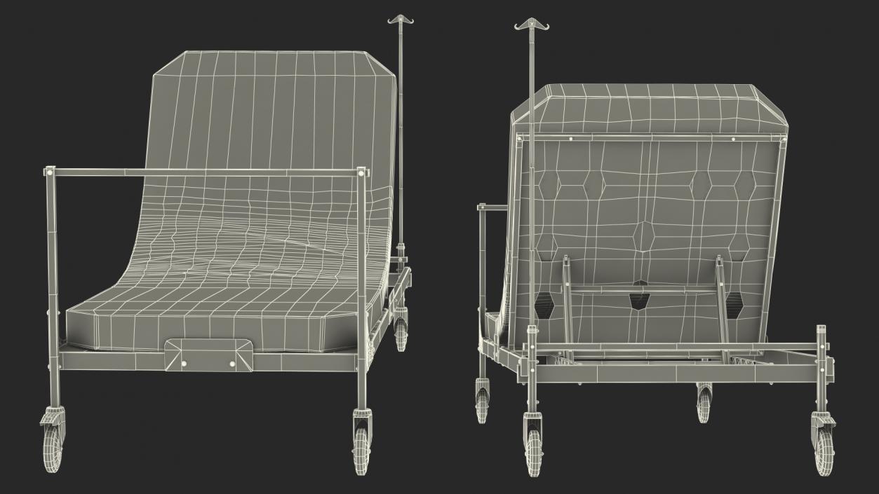 Hospital Bed with Mattress 60 Degrees 3D