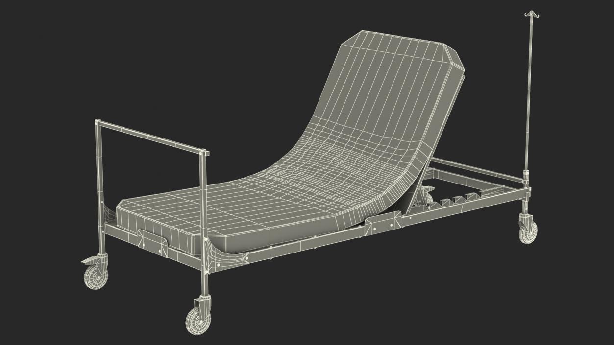 Hospital Bed with Mattress 60 Degrees 3D