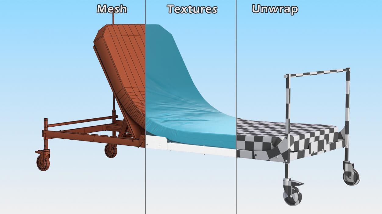 Hospital Bed with Mattress 60 Degrees 3D