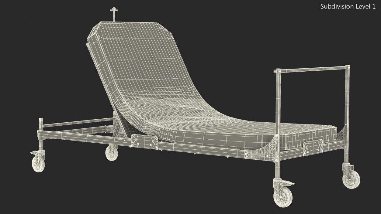 Hospital Bed with Mattress 60 Degrees 3D